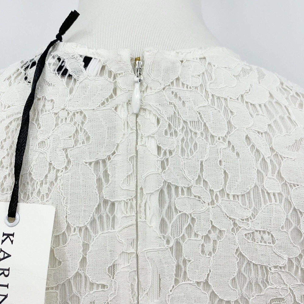 Karina Grimaldi Felicia Mini Dress S Lace Scalloped Sleeveless White Crew Neck - Picture 6 of 9